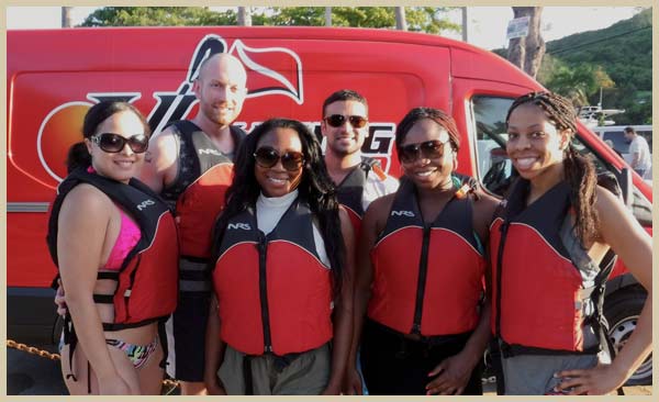 Group of happy guests ready to discover bioluminescence at the Bioluminescent Bay Puerto Rico or Fajardo Bio Bay